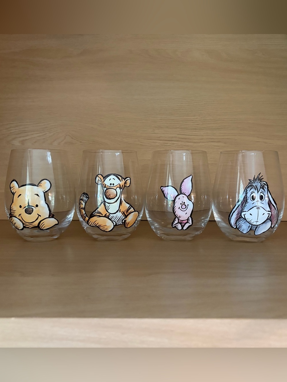 ✨$38✨NEW•Disney's Winnie the Pooh 4-Piece Stemless Wine Glasses